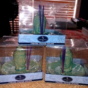 Three Ceramic Buddha incense/jewelry holder